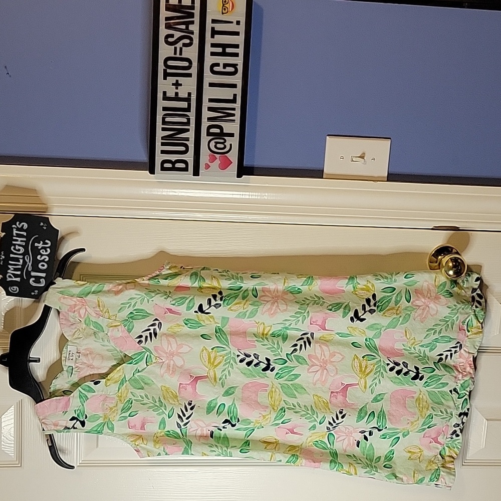 Crown & Ivy Sleeveless Dress Size 2 Floral Elephant Pattern Green Pink